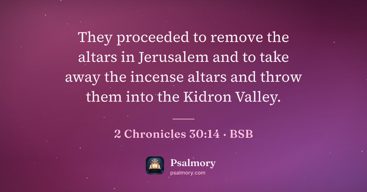 2 Chronicles 30:14 verse artwork: They proceeded to remove the altars in Jerusalem and to take away the incense altars and…