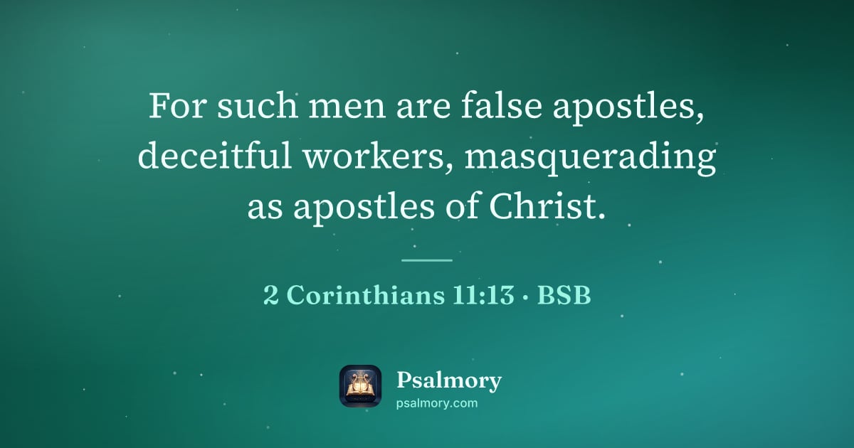 2 Corinthians 11:13 verse artwork: For such men are false apostles, deceitful workers, masquerading as apostles of Christ.