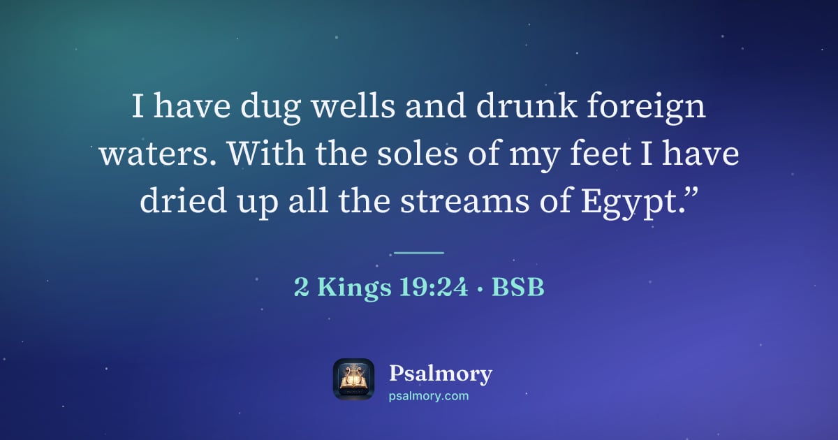 2 Kings 19:24 verse artwork: I have dug wells and drunk foreign waters. With the soles of my feet I have dried up all…