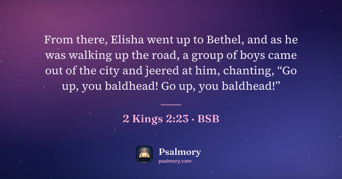 2 Kings 2:23 verse artwork: From there, Elisha went up to Bethel, and as he was walking up the road, a group of boys…