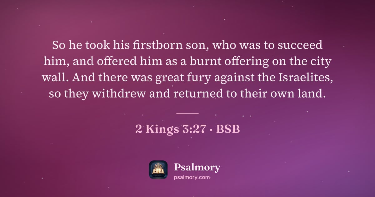 2 Kings 3:27 verse artwork: So he took his firstborn son, who was to succeed him, and offered him as a burnt…