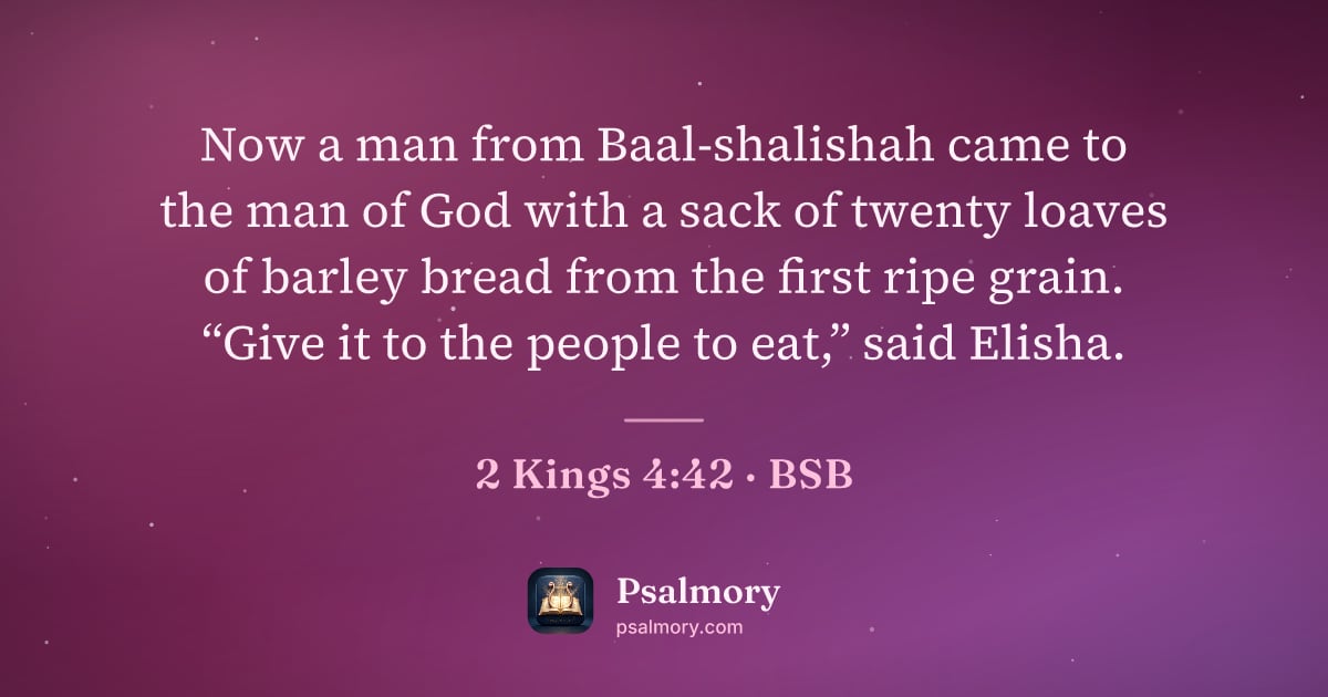 2 Kings 4:42 verse artwork: Now a man from Baal-shalishah came to the man of God with a sack of twenty loaves of…