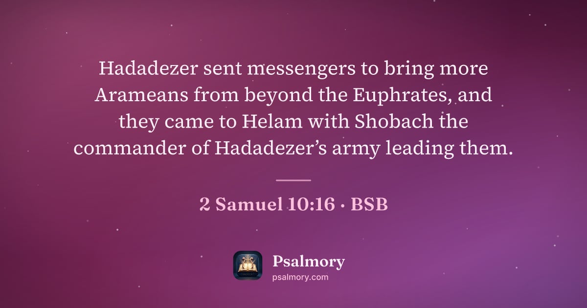 2 Samuel 10:16 verse artwork: Hadadezer sent messengers to bring more Arameans from beyond the Euphrates, and they…