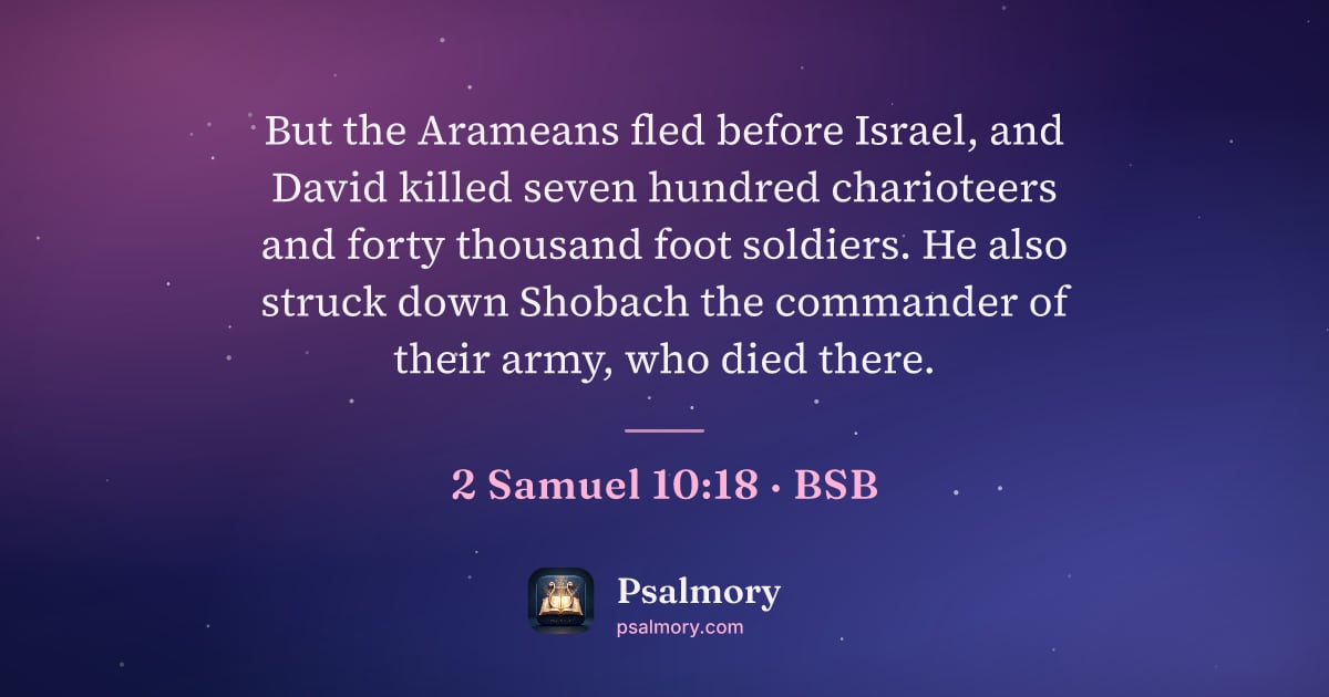 2 Samuel 10:18 verse artwork: But the Arameans fled before Israel, and David killed seven hundred charioteers and…