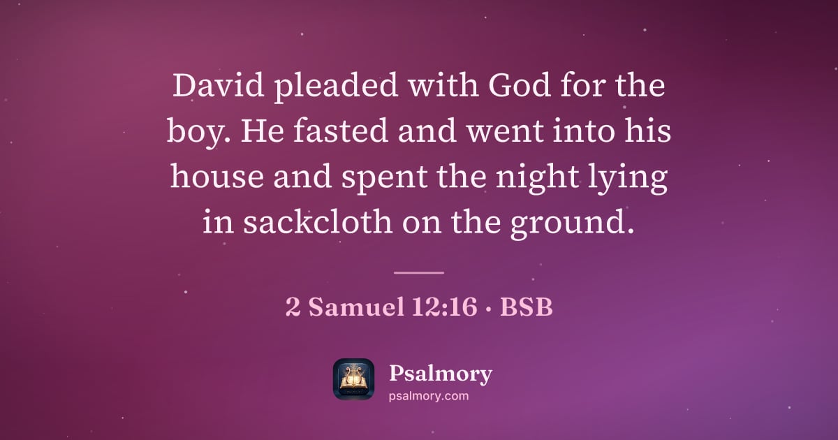 2 Samuel 12:16 verse artwork: David pleaded with God for the boy. He fasted and went into his house and spent the…