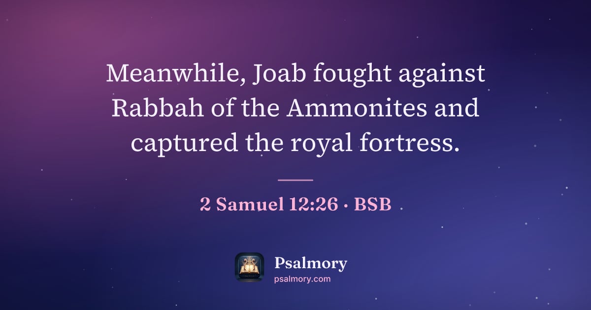 2 Samuel 12:26 verse artwork: Meanwhile, Joab fought against Rabbah of the Ammonites and captured the royal fortress.