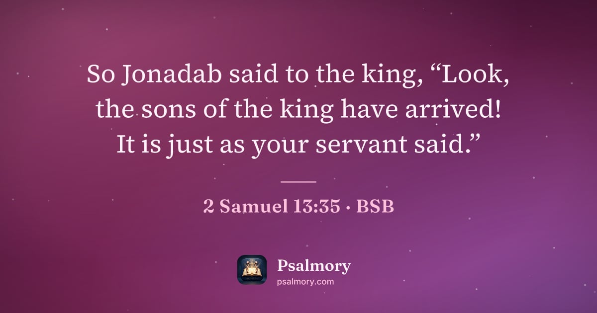 2 Samuel 13:35 verse artwork: So Jonadab said to the king, “Look, the sons of the king have arrived! It is just as…