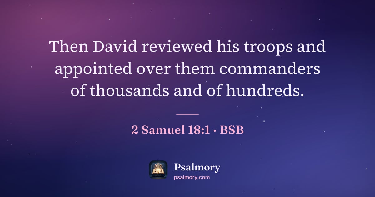 2 Samuel 18:1 verse artwork: Then David reviewed his troops and appointed over them commanders of thousands and of…