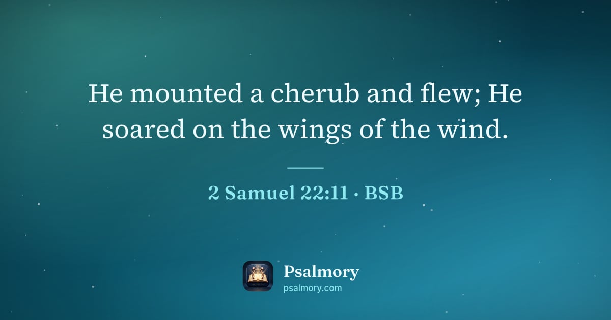2 Samuel 22:11 verse artwork: He mounted a cherub and flew; He soared on the wings of the wind.