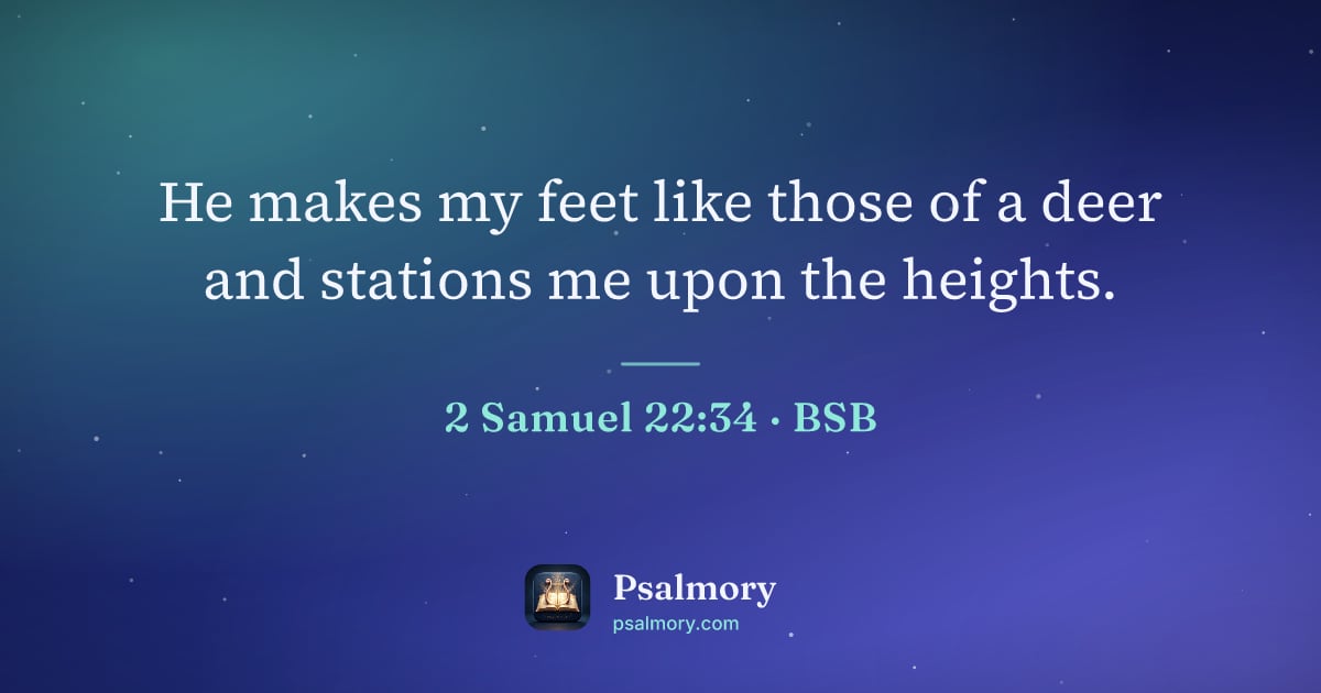 2 Samuel 22:34 verse artwork: He makes my feet like those of a deer and stations me upon the heights.
