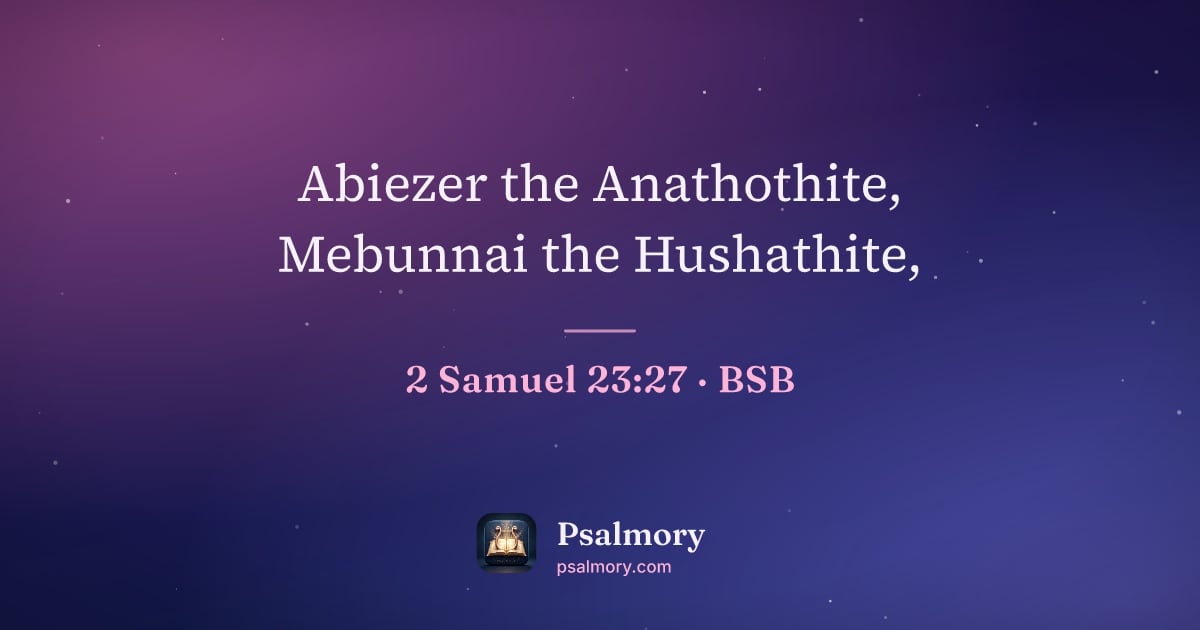 2 Samuel 23:27 verse artwork: Abiezer the Anathothite, Mebunnai the Hushathite,