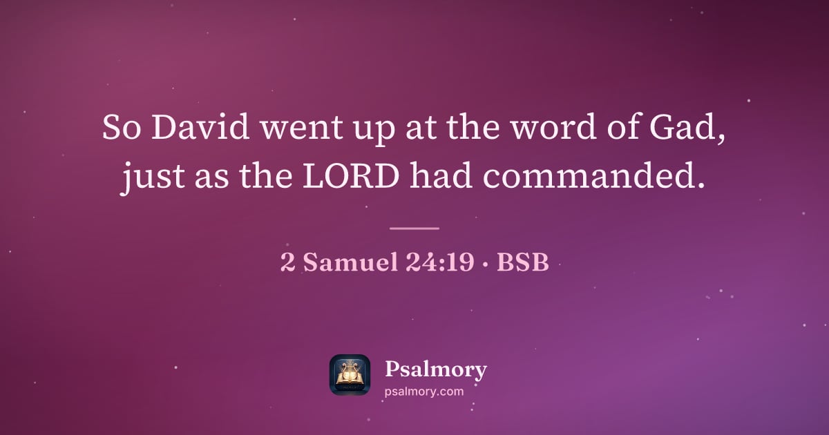 2 Samuel 24:19 verse artwork: So David went up at the word of Gad, just as the LORD had commanded.