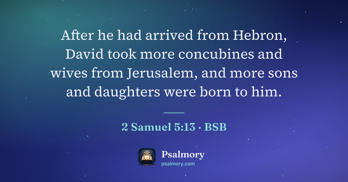 2 Samuel 5:13 verse artwork: After he had arrived from Hebron, David took more concubines and wives from Jerusalem,…
