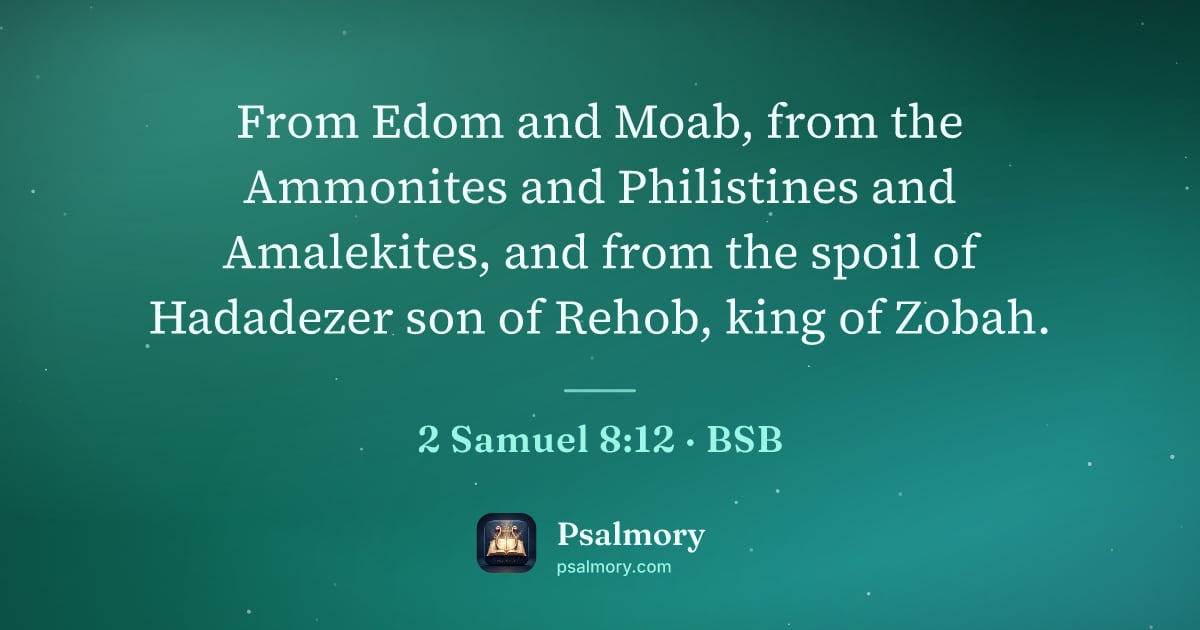 2 Samuel 8:12 verse artwork: From Edom and Moab, from the Ammonites and Philistines and Amalekites, and from the…