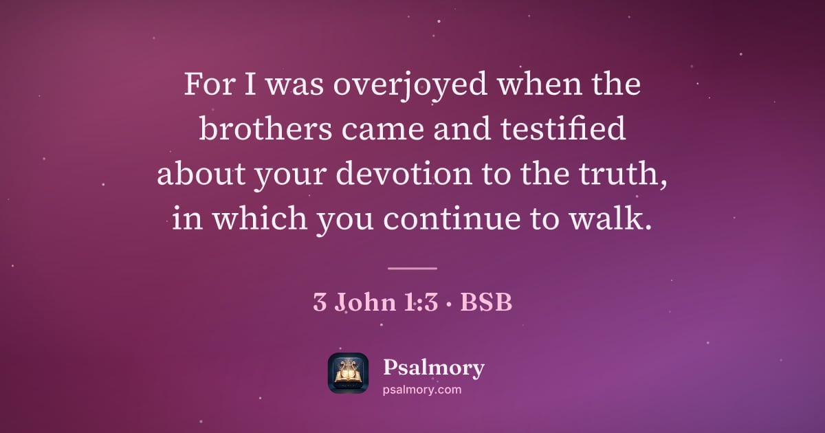 3 John 1:3 verse artwork: For I was overjoyed when the brothers came and testified about your devotion to the…