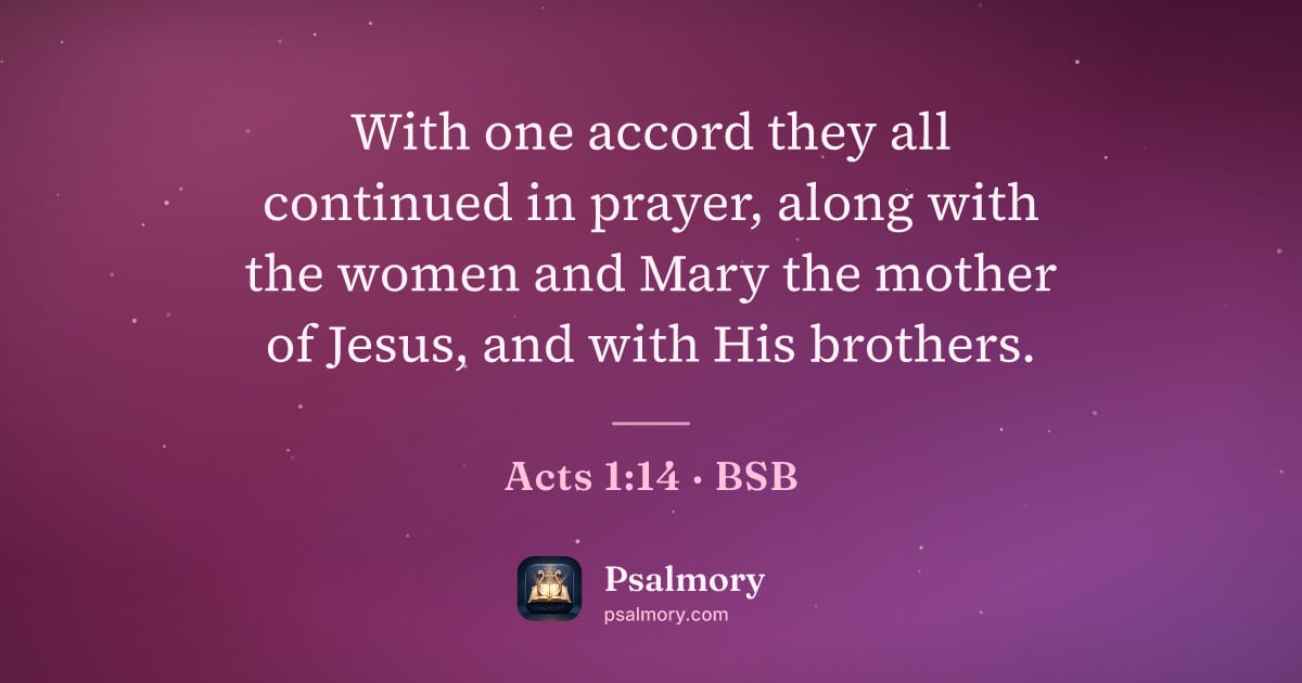 Acts 1:14 verse artwork: With one accord they all continued in prayer, along with the women and Mary the mother…