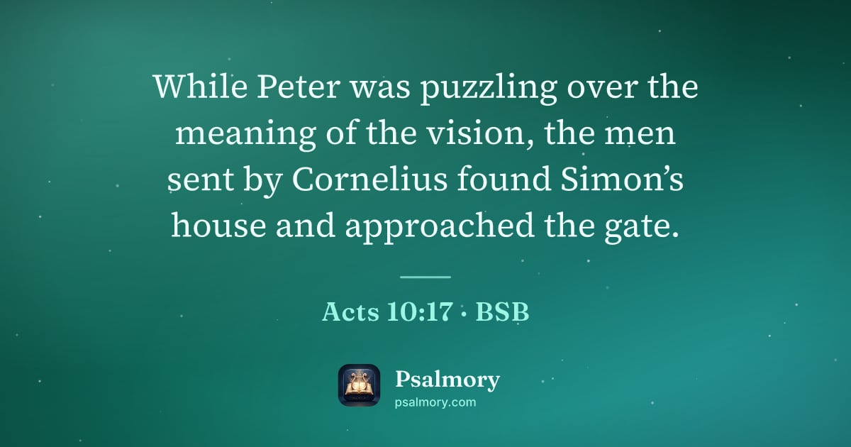 Acts 10:17 verse artwork: While Peter was puzzling over the meaning of the vision, the men sent by Cornelius found…