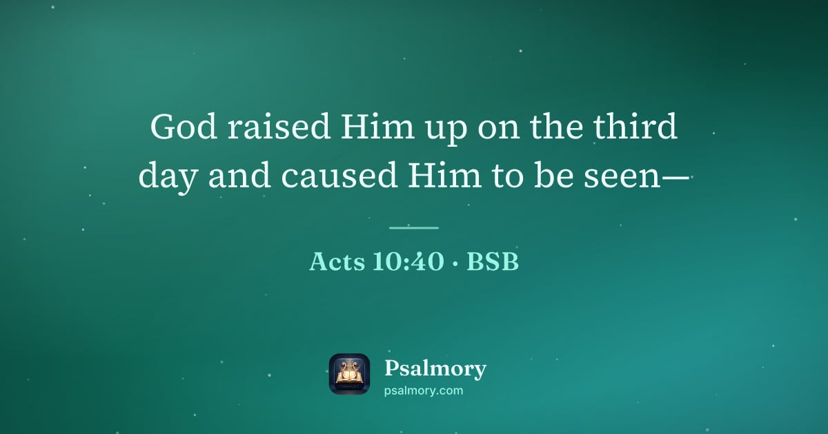 Acts 10:40 verse artwork: God raised Him up on the third day and caused Him to be seen—