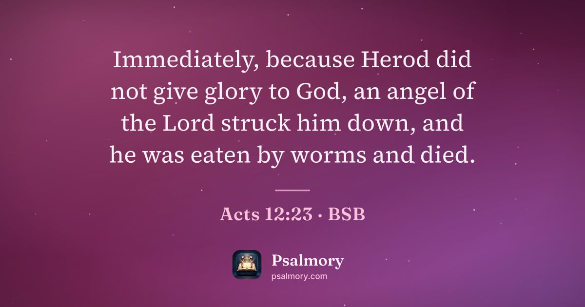 Acts 12:23 verse artwork: Immediately, because Herod did not give glory to God, an angel of the Lord struck him…