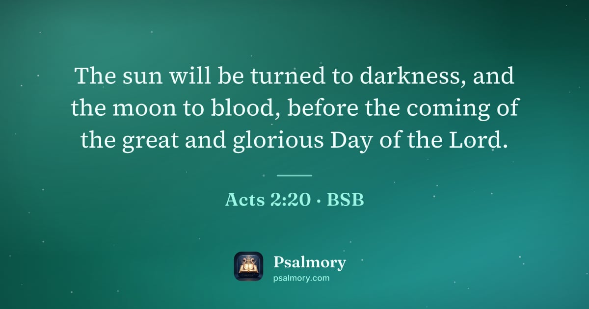 Acts 2:20 verse artwork: The sun will be turned to darkness, and the moon to blood, before the coming of the…