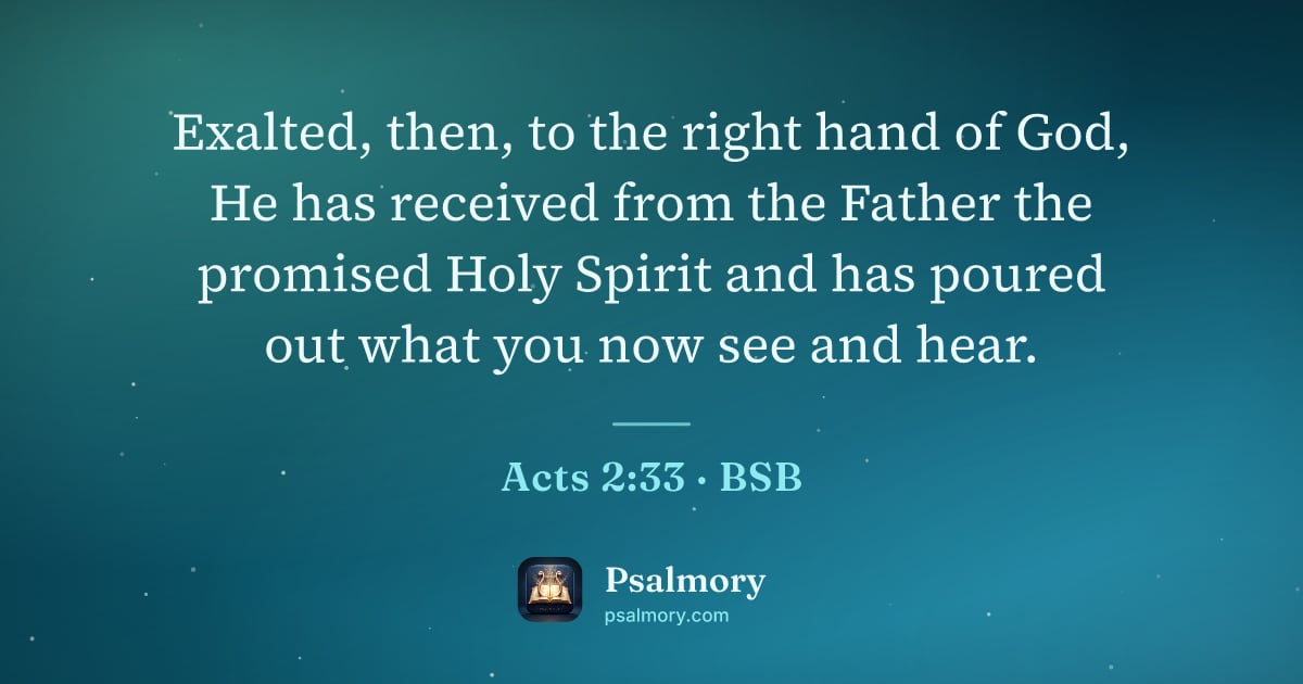 Acts 2:33 verse artwork: Exalted, then, to the right hand of God, He has received from the Father the promised…
