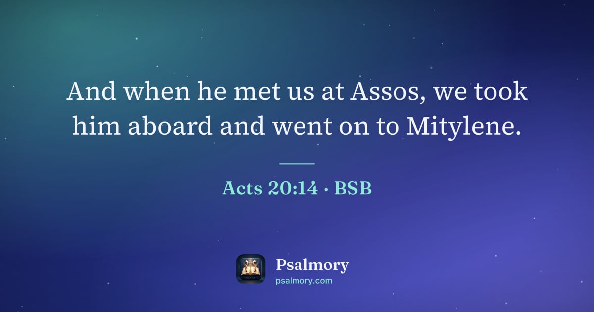 Acts 20:14 verse artwork: And when he met us at Assos, we took him aboard and went on to Mitylene.