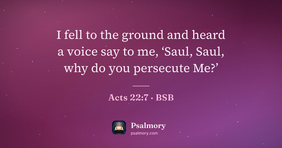 Acts 22:7 verse artwork: I fell to the ground and heard a voice say to me, ‘Saul, Saul, why do you persecute Me?’