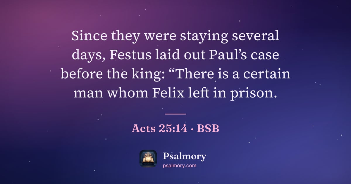 Acts 25:14 verse artwork: Since they were staying several days, Festus laid out Paul’s case before the king:…