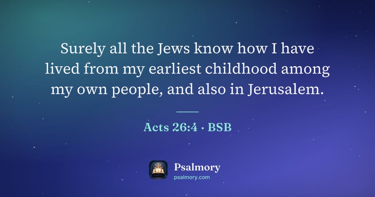 Acts 26:4 verse artwork: Surely all the Jews know how I have lived from my earliest childhood among my own…