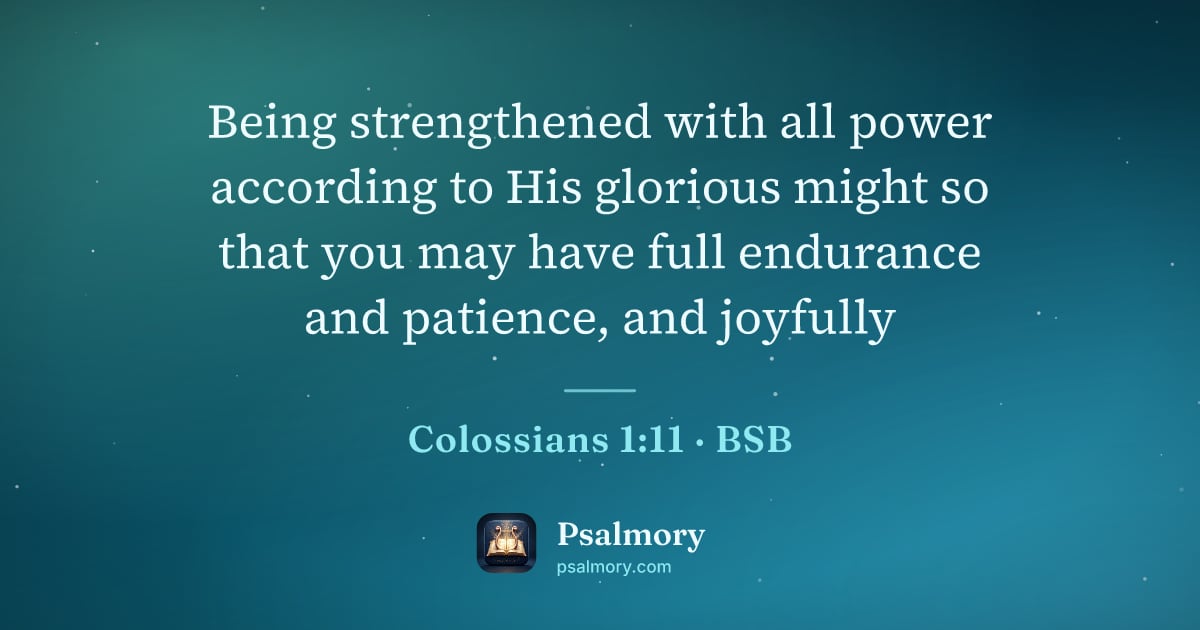 Colossians 1:11 verse artwork: Being strengthened with all power according to His glorious might so that you may have…