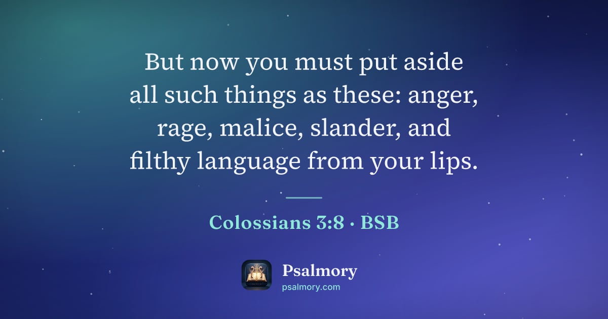 Colossians 3:8 verse artwork: But now you must put aside all such things as these: anger, rage, malice, slander, and…