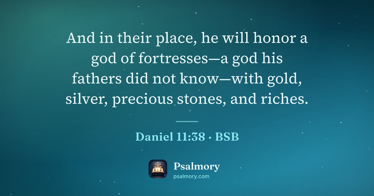Daniel 11:38 verse artwork: And in their place, he will honor a god of fortresses—a god his fathers did not…