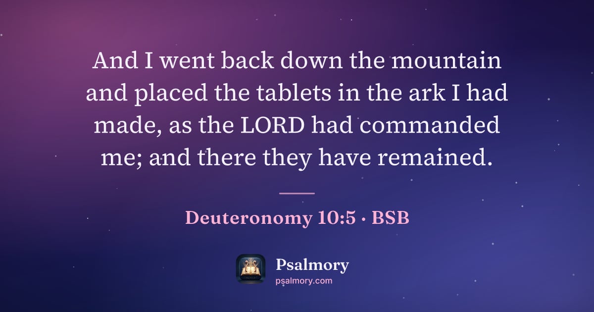 Deuteronomy 10:5 verse artwork: And I went back down the mountain and placed the tablets in the ark I had made, as the…