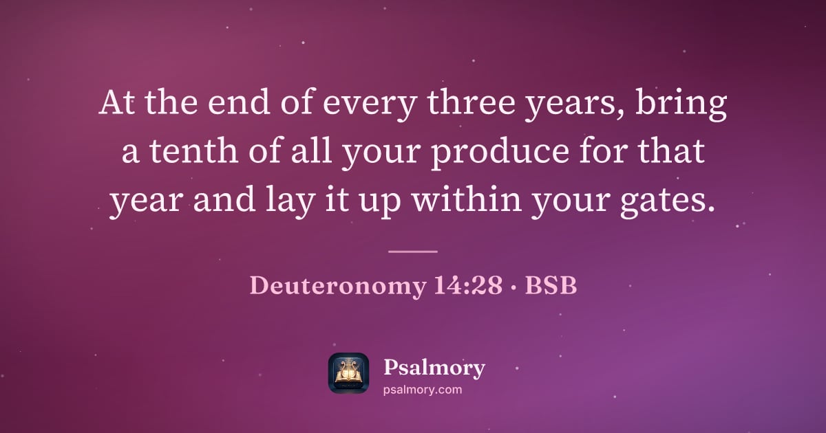 Deuteronomy 14:28 verse artwork: At the end of every three years, bring a tenth of all your produce for that year and lay…