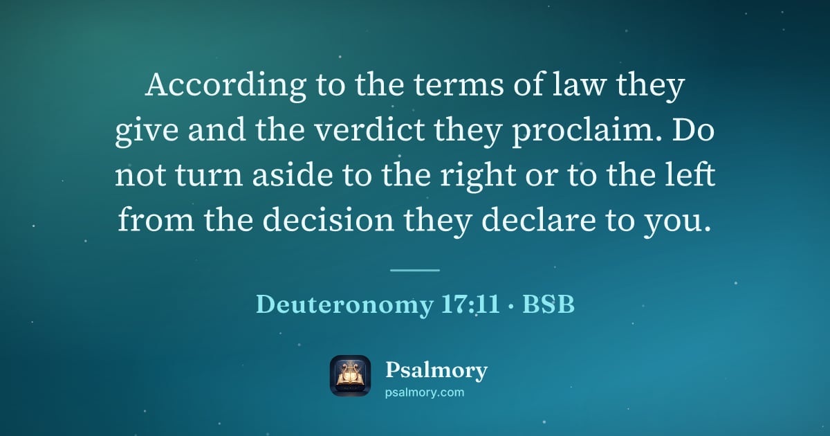 Deuteronomy 17:11 verse artwork: According to the terms of law they give and the verdict they proclaim. Do not turn aside…