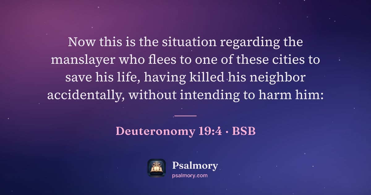 Deuteronomy 19:4 verse artwork: Now this is the situation regarding the manslayer who flees to one of these cities to…