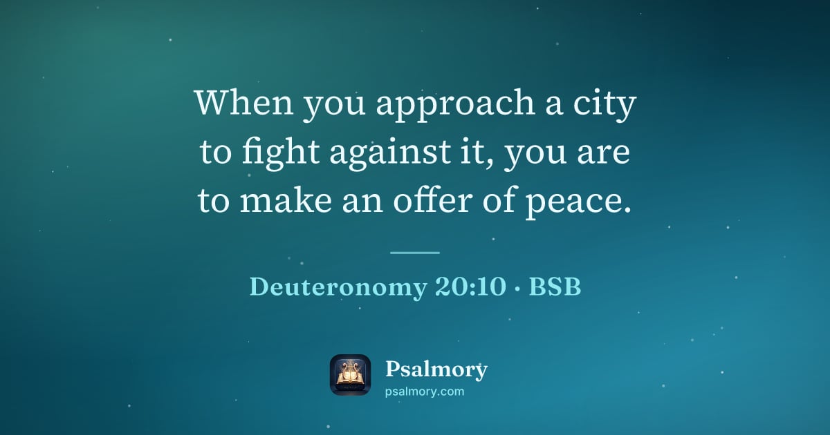 Deuteronomy 20:10 verse artwork: When you approach a city to fight against it, you are to make an offer of peace.