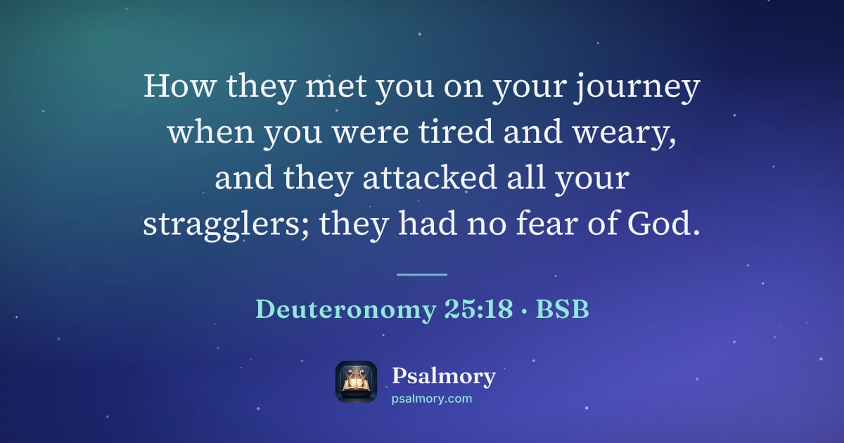 Deuteronomy 25:18 verse artwork: How they met you on your journey when you were tired and weary, and they attacked all…