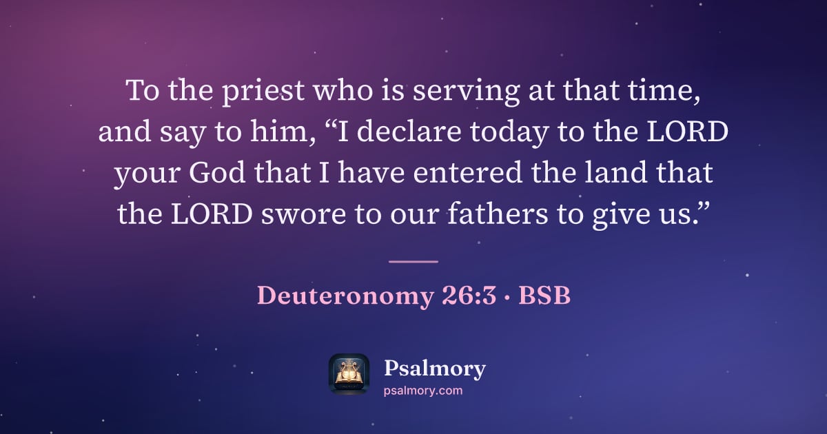 Deuteronomy 26:3 verse artwork: To the priest who is serving at that time, and say to him, “I declare today to the LORD…