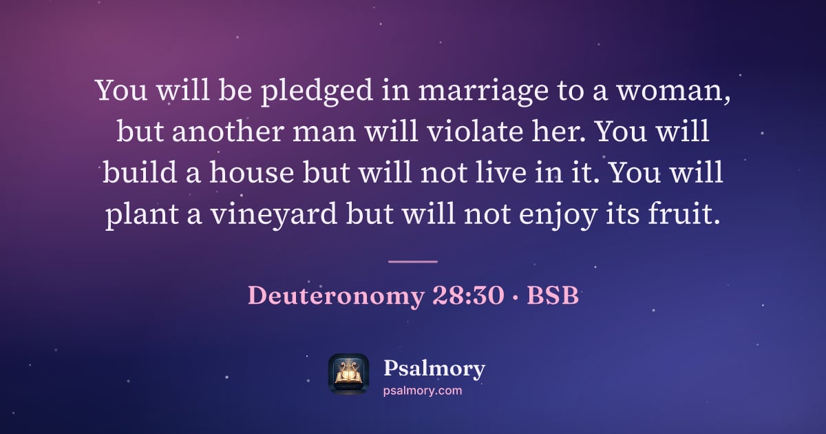 Deuteronomy 28:30 verse artwork: You will be pledged in marriage to a woman, but another man will violate her. You will…