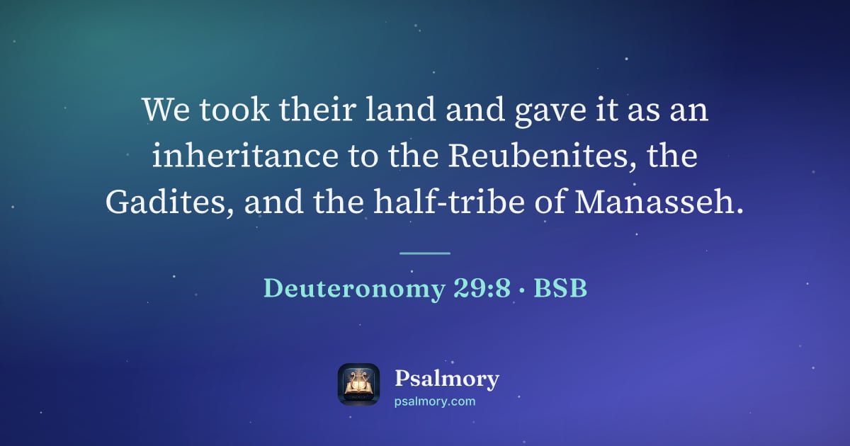 Deuteronomy 29:8 verse artwork: We took their land and gave it as an inheritance to the Reubenites, the Gadites, and the…