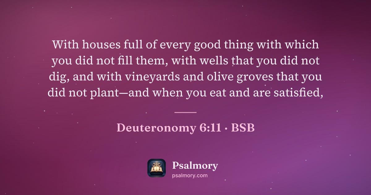 Deuteronomy 6:11 verse artwork: With houses full of every good thing with which you did not fill them, with wells that…