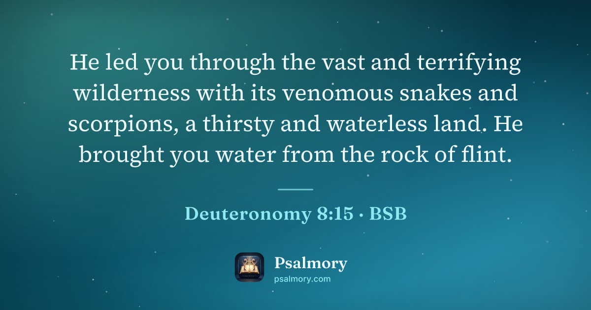 Deuteronomy 8:15 verse artwork: He led you through the vast and terrifying wilderness with its venomous snakes and…