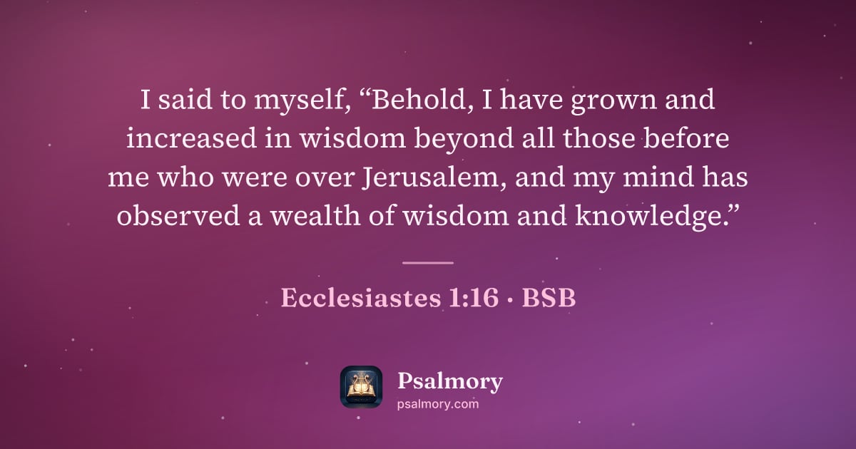 Ecclesiastes 1:16 verse artwork: I said to myself, “Behold, I have grown and increased in wisdom beyond all those before…