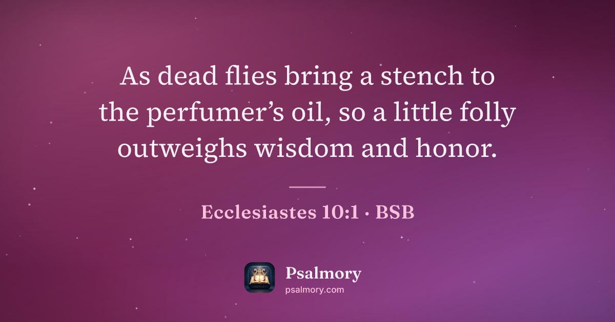 Ecclesiastes 10:1 verse artwork: As dead flies bring a stench to the perfumer’s oil, so a little folly outweighs wisdom…