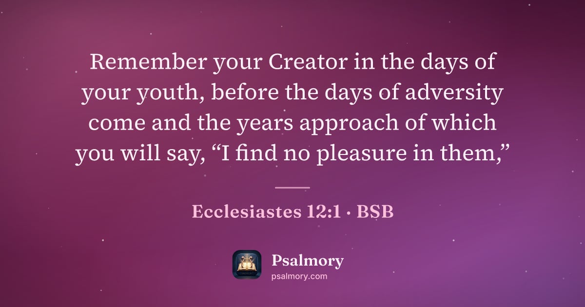 Ecclesiastes 12:1 verse artwork: Remember your Creator in the days of your youth, before the days of adversity come and…