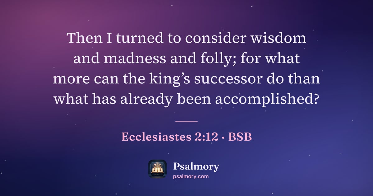 Ecclesiastes 2:12 verse artwork: Then I turned to consider wisdom and madness and folly; for what more can the king’s…