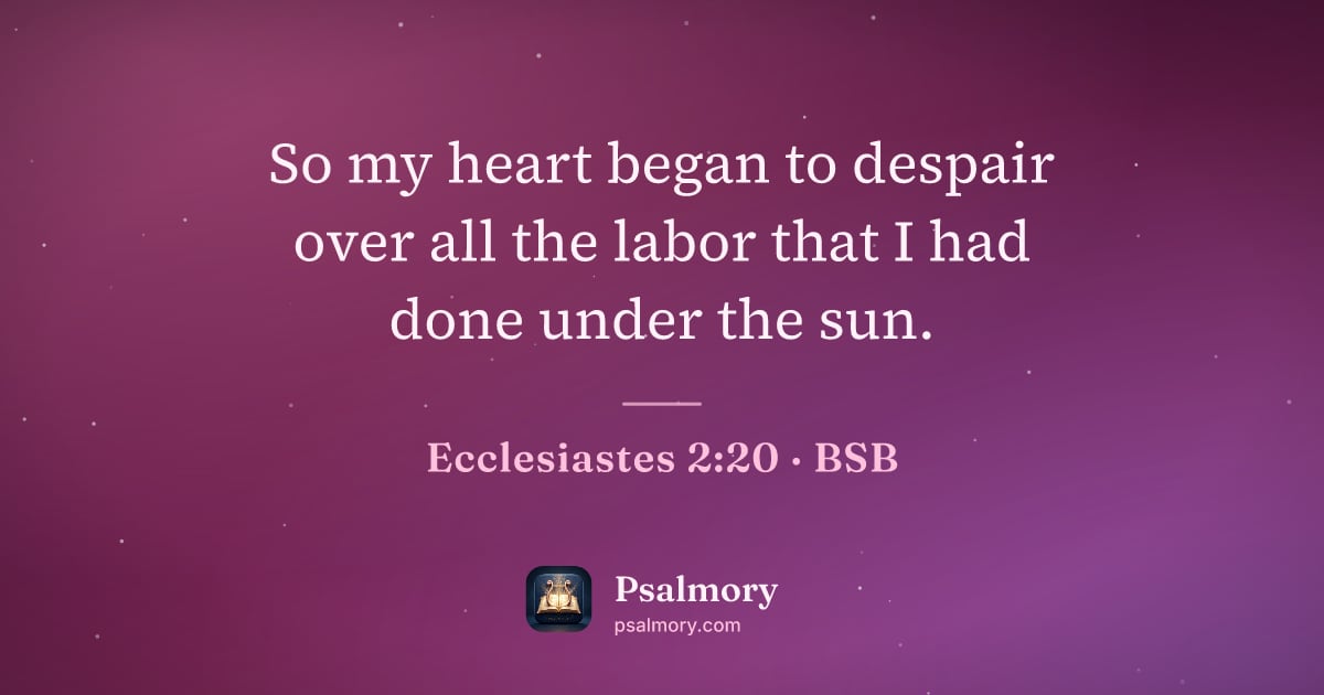 Ecclesiastes 2:20 verse artwork: So my heart began to despair over all the labor that I had done under the sun.