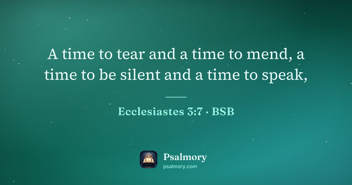 Ecclesiastes 3:7 verse artwork: A time to tear and a time to mend, a time to be silent and a time to speak,