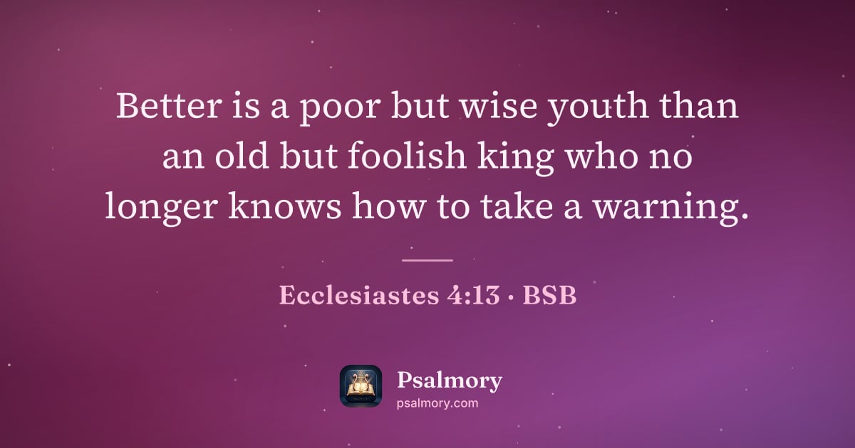 Ecclesiastes 4:13 verse artwork: Better is a poor but wise youth than an old but foolish king who no longer knows how to…
